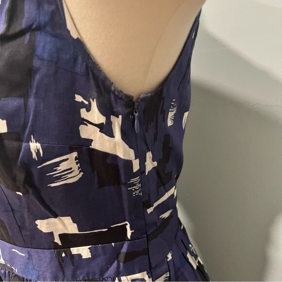 Ann Taylor Loft Cotton Navy & White Abstract Print Sleeveless Dress Size 6 - Picture 3 of 8